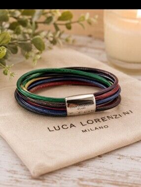 Multi-Color Leather Wrap Bracelet with Silver Magnetic Clasp - Luca By Henderson